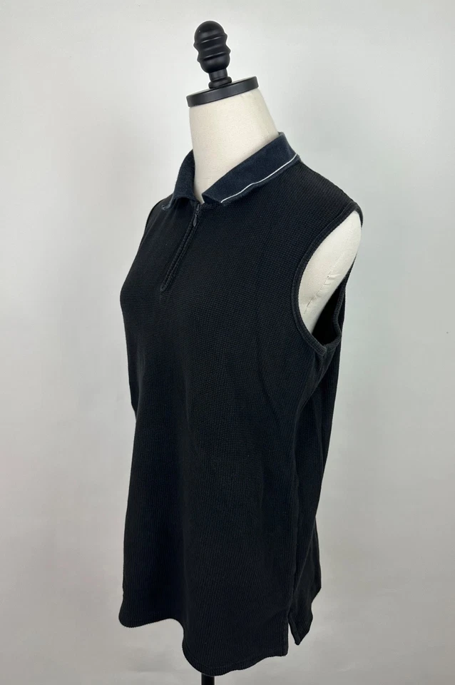 Camiseta sin mangas vintage años 90 para mujer grande descolorida negra tejida gofre 1/4 cremallera golf tenis Foto 4 de 4
