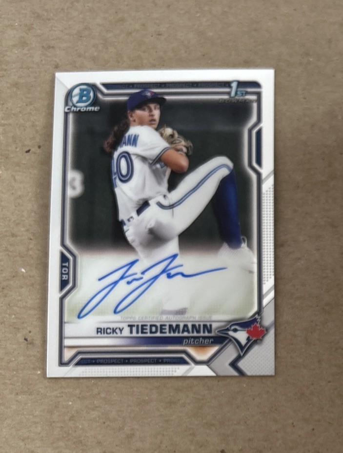 2021 Bowman Chrome Baseball Ricky Tiedemann Blue Jays 1st Rookie Autograph Card