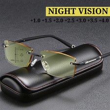 Multifocal Night Vision Reading Glasses for Men Unisex Rimless Square Eyeglases