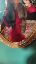 Women's Whole Pelt Real Silver Fox Fur Scarf Shawl Collar Cape Warm Neck Warmer