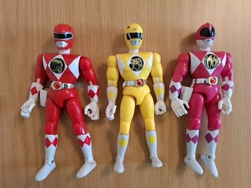 Lot Of 3 Vintage 1993 Bandai Power Rangers 8" Figures Pink Yellow & Red Poseable