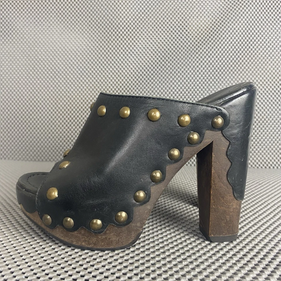 Stuart Weitzman Mules Womens 5.5 Black Leather Platform Heeled Made In Spain - Image 2 of 4