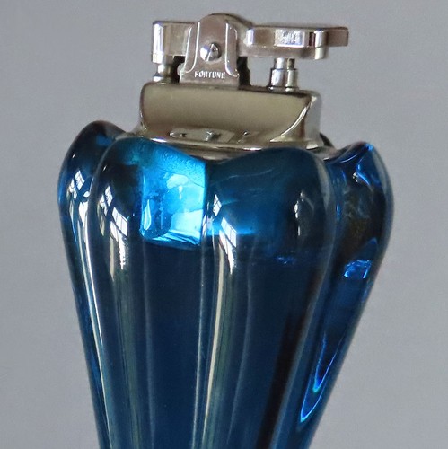 Antique 7" VIKING Table Top Lighter COBALT BLUE Glass Bluenique 6-Petal Shape