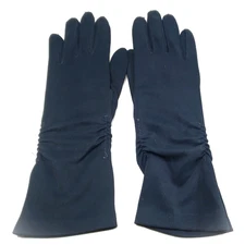 Womens Ladies Navy Blue Stretch Dress Gloves Elastic Rouching 100% Nylon