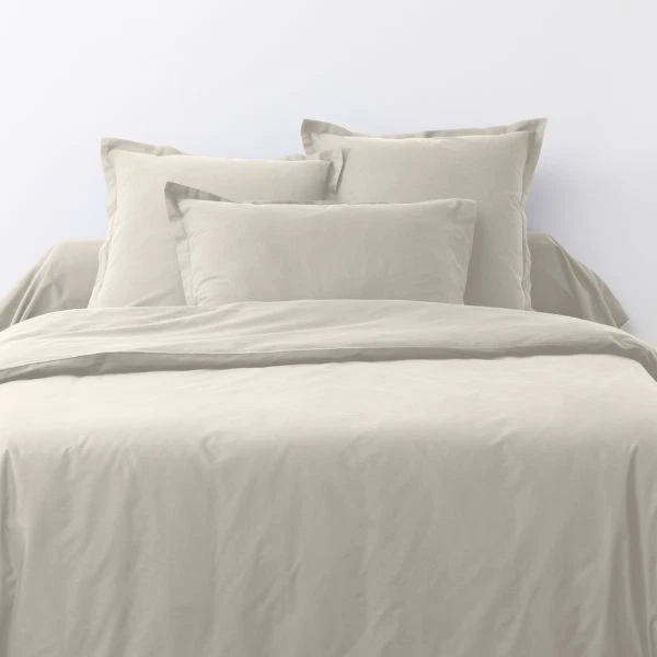 Housse de couette 240x260 cm + 2 taies d'oreiller 63x63 cm Coton 57 fils Ivoire - Photo 2/3