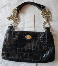 DKNY Black Crocodile Embossed Shoulder Bag Crossbody 56" Gold Chain Turn-Lock