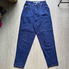 VTG 90s Zena Jeans High Waisted Mom Indigo Blue Button Fly Slash Pockets 25x32