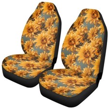 Sunflower Hand Drawing Car Seat Covers Full Set Floral Art Painting Front Seat
