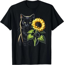 Cat Sunflower Cute Flower Kitten Floral Kitty Women Girls T-Shirt