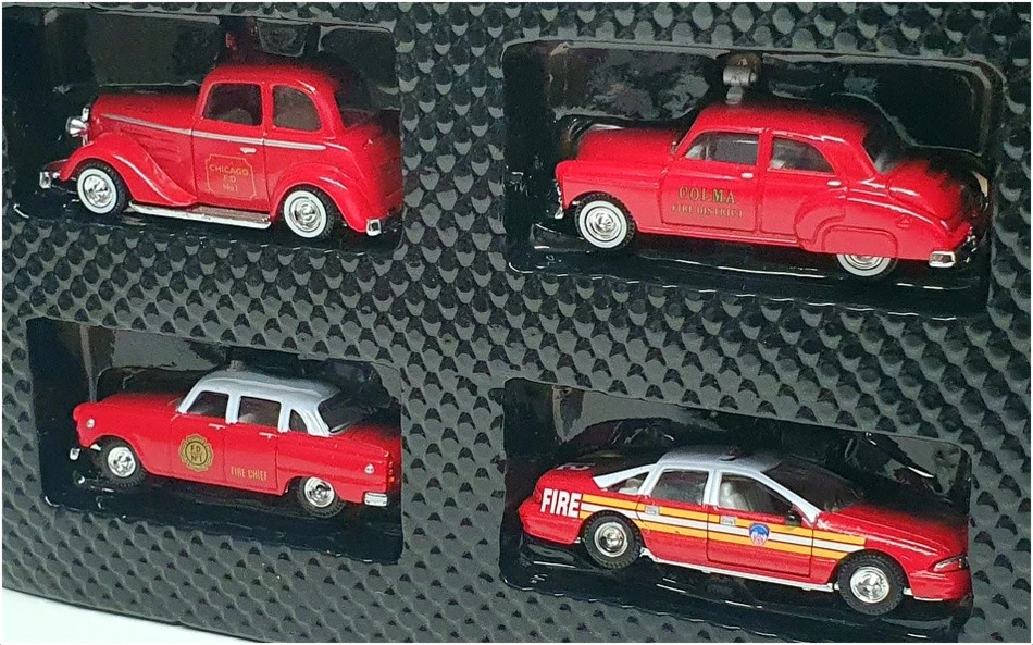 Golden Wheel 1/64 Scale 14414 - Chevrolet Fire Series 4 Piece Set - Red - Image 3 of 4