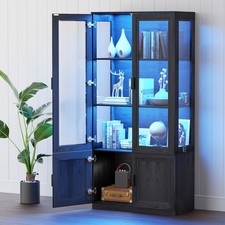 67" Display Cabinet Case with 3-Color LED Ligths For Curio, Books, Collectibles