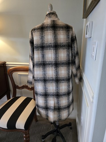 Old Navy Damen Oversized Soft-Brushed Karo Mantel schwarz beige weiß Gr. L - Bild 3 von 7