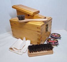 Shoe Shine Wooden Box Footrest Storage w/ Accessories
