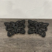 Vintage  Cast Iron Trivet Butterfly Black Set of 2 Taiwan 6.5” 