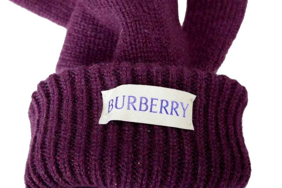 Guantes Burberry "EKD Cashmere Gloves" Púrpura Logo Bordados Talla M/L Foto 3 de 4