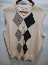 Dockers Vest Men  s Medium Beige Gray Black Argyle Sleeveless Sweater Preppy Work