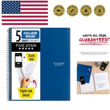 Spiral Notebook  Study App, 5 Subject, College Ruled Paper, 8-1/2" x 11", 20...