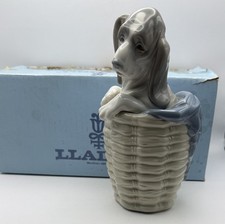 Lladro Figurine "Dog in the Basket" (Bassett Hound) 1128 Original Box