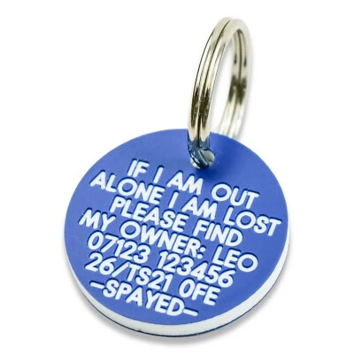 Pet Dog Cat ID Collar Tags - Deeply engraved FREE, 27mm Plastic Disc. 7 COLOURS