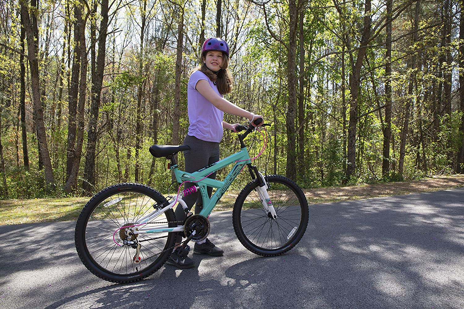 Vertical Dual Suspension Mountain Bike Girls 24 Inch Wheels with 18 Speed Grip S