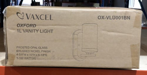 VAXCEL Oxford 1 Light Vanity Wall Sconce BRUSHED NICKEL Frosted Opal Glass - Picture 3 of 4