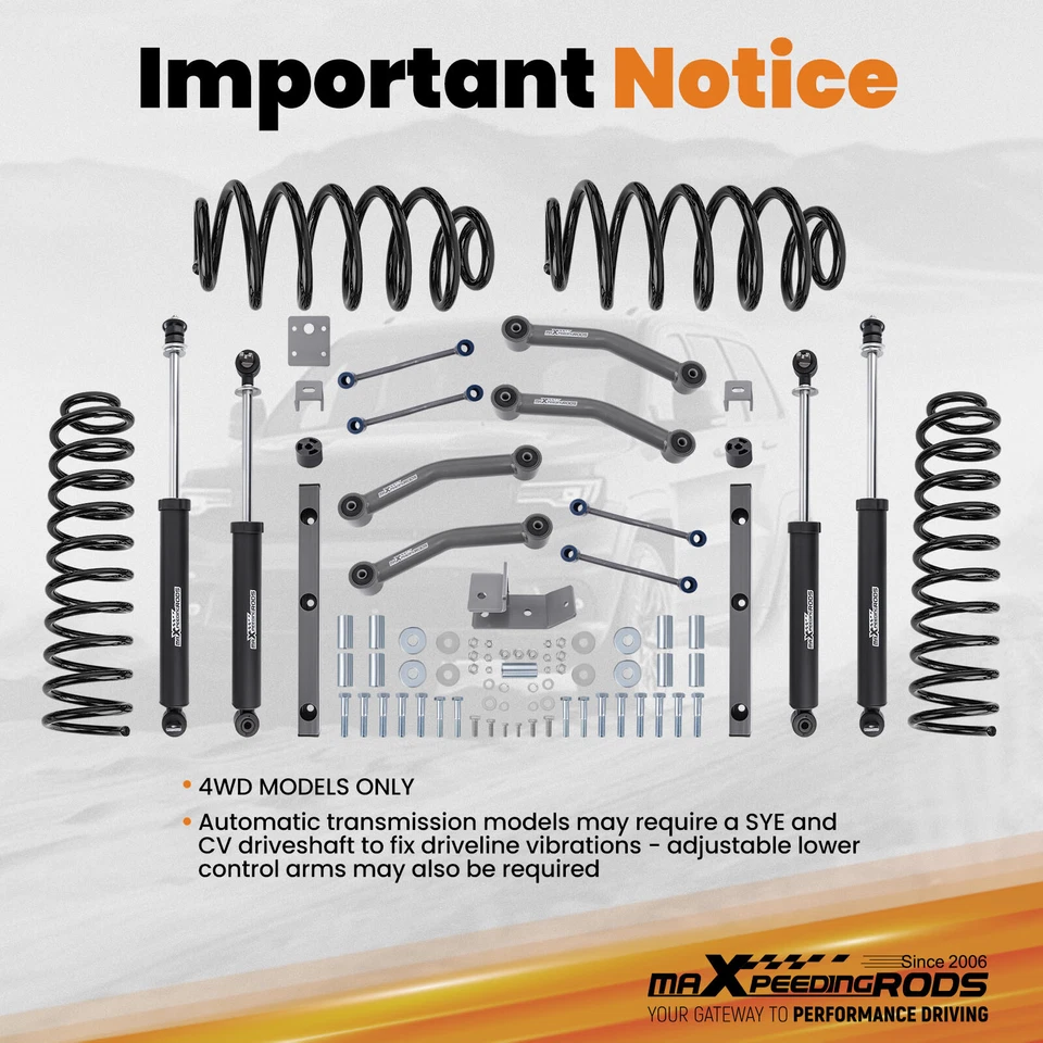 Kit de elevación de 4" con amortiguadores para Jeep Wrangler TJ 4x4 2003 2004 2005 2006 Foto 3 de 4