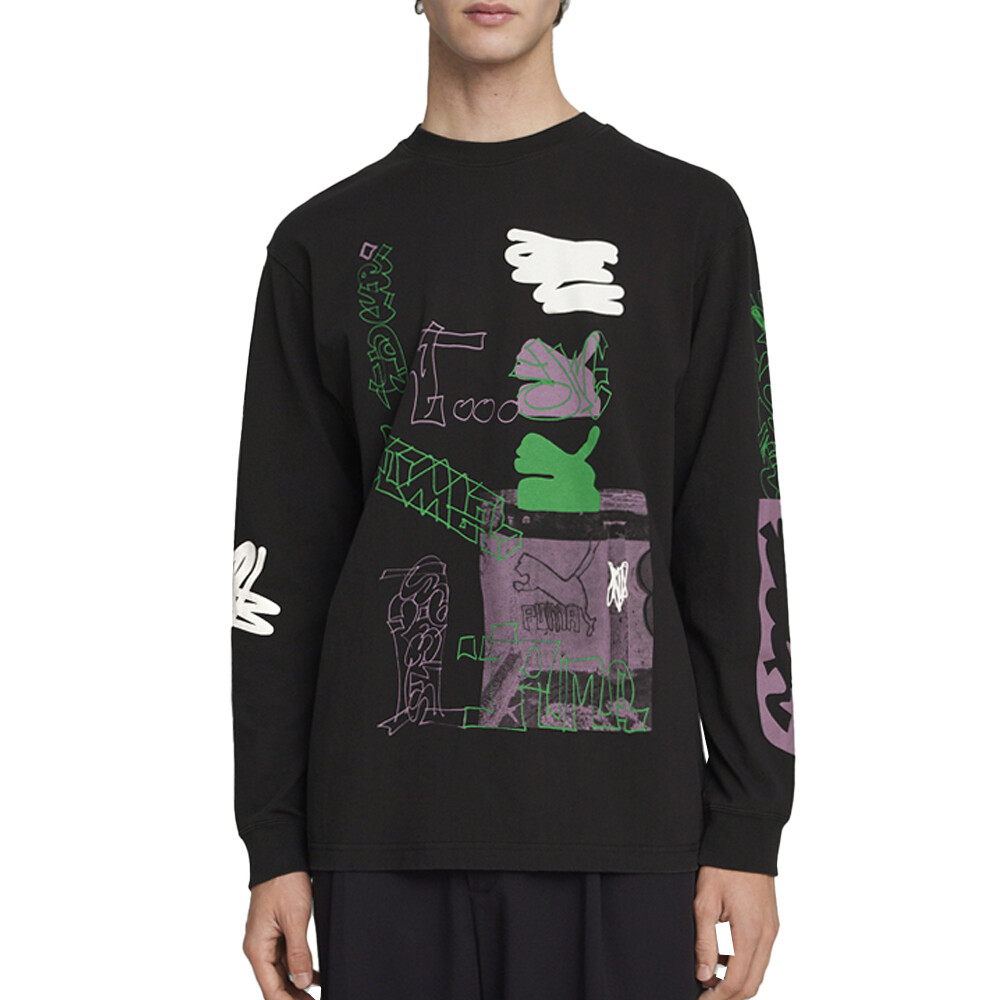 Рубашка с длинным рукавом и круглым вырезом Puma Martí Sawe X Graphic Мужские черные повседневные топы 624