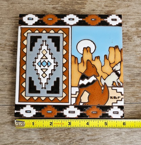 Vintage Earthtones K Rit Howling Coyote Ceramic Tile 1995 Southwest 6" - Picture 2 of 4