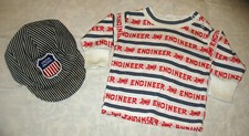 Vintage Union Pacific Child's Striped Cap Hat + Engineer Long Sleeve Shirt 6 mos