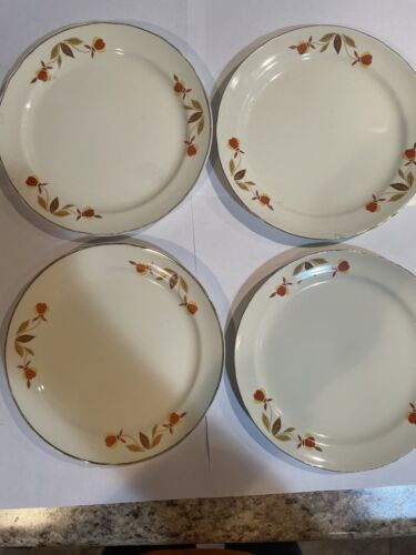 Hall Superior AUTUMN LEAF JEWEL TEA Dessert Plates 7 1/4" Set of 8 w/Gold Trim