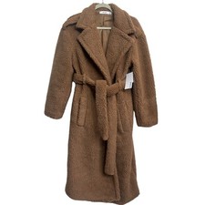 Justfab Womens Medium Brown Teddy Coat Long Belted Cozy Collared New!