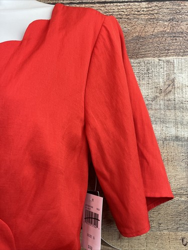 Trixxi Pagliaccetto Donna Taglia S Rosso Corto Manica a Campana Scollo a V Smerlato Nuovo con etichette - Foto 5 di 19