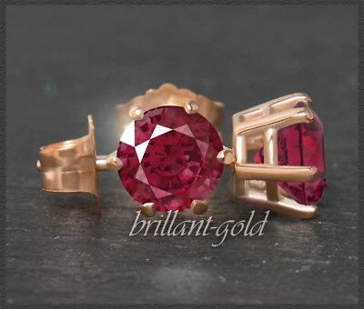 Ohrstecker mit 4,15ct roten Rubinen, 585 Rotgold Damen Solitär Ohrrige - Bild 1 von 4
