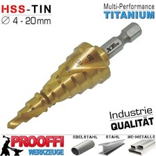 HSS Titan Stufenbohrer Ø 4-20 mm Spiral Schäl Fräser Konus Bohrer Senker XT35520
