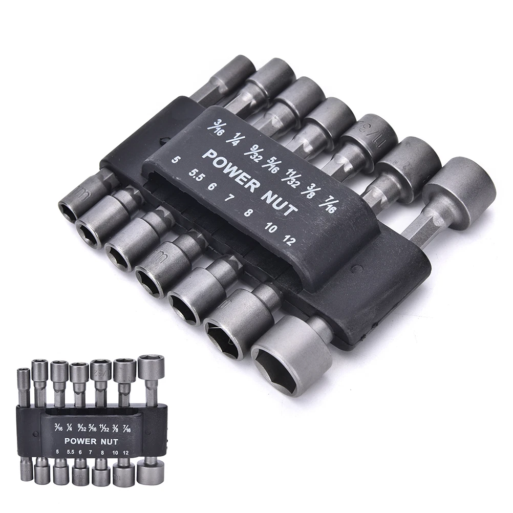 14X Power Nut Driver Drill Bit Set SAE Metric Socket Wrench Screw
