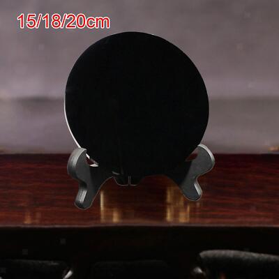Schwarzer Obsidian Stein Kreis Scheibe Runde Platte Feng Shui Spiegel mit Ständer, Zuhause