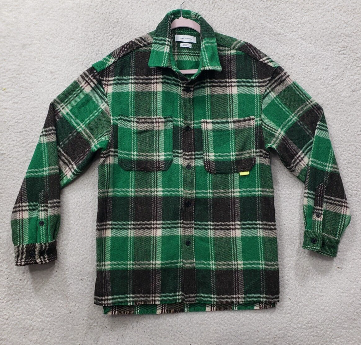 Urban Outfitters Men Jacket Small Green Plaid Wool Long Sleeve Heavy Shacket