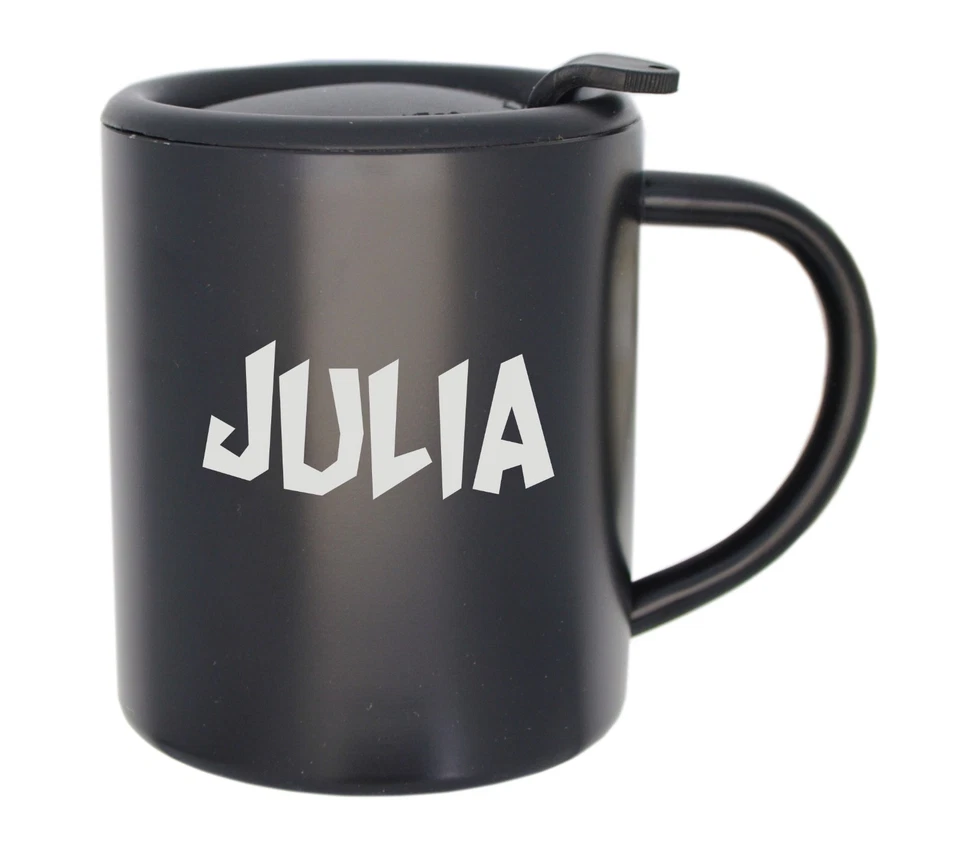 Edelstahlbecher schwarz mit Deckel graviert Narren Isolierbecher Gravur 0,25l