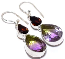 Ametrine, Topaz Gemstone 925 Sterling Silver Handmade Jewelry Earrings 1.90"
