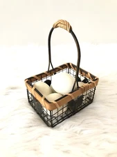 Farmhouse Chicken Small Wire Caddy Square  Handle  with 5 eggs