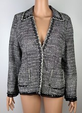 Ann Taylor Women's Gray Tweed Fringe Blazer/Jacket size 12P
