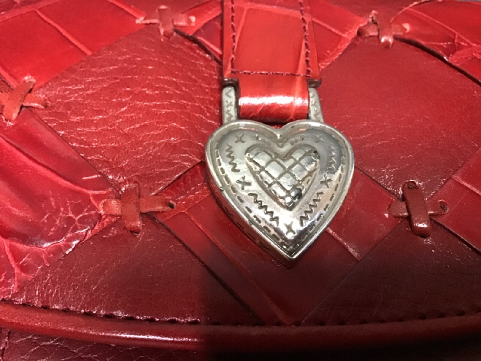 BRIGHTON-BURGANDY/RED LEATHER w/PATCHWORK TOP CRO… - image 5