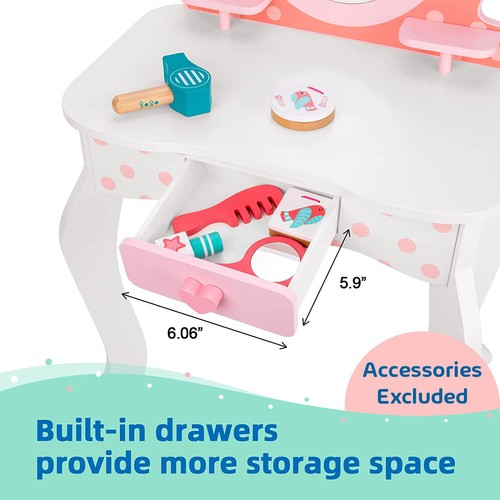 TOOKYLAND Wooden Kids Vanity Set - Makeup Dressing Table with Mirror & Chair, 3+ - Picture 6 of 9