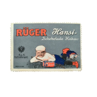 Rüger Hansi- Schokolade Kakao Reklamemarke K.u.K. Hoflieferant Dep. 17199. Brief