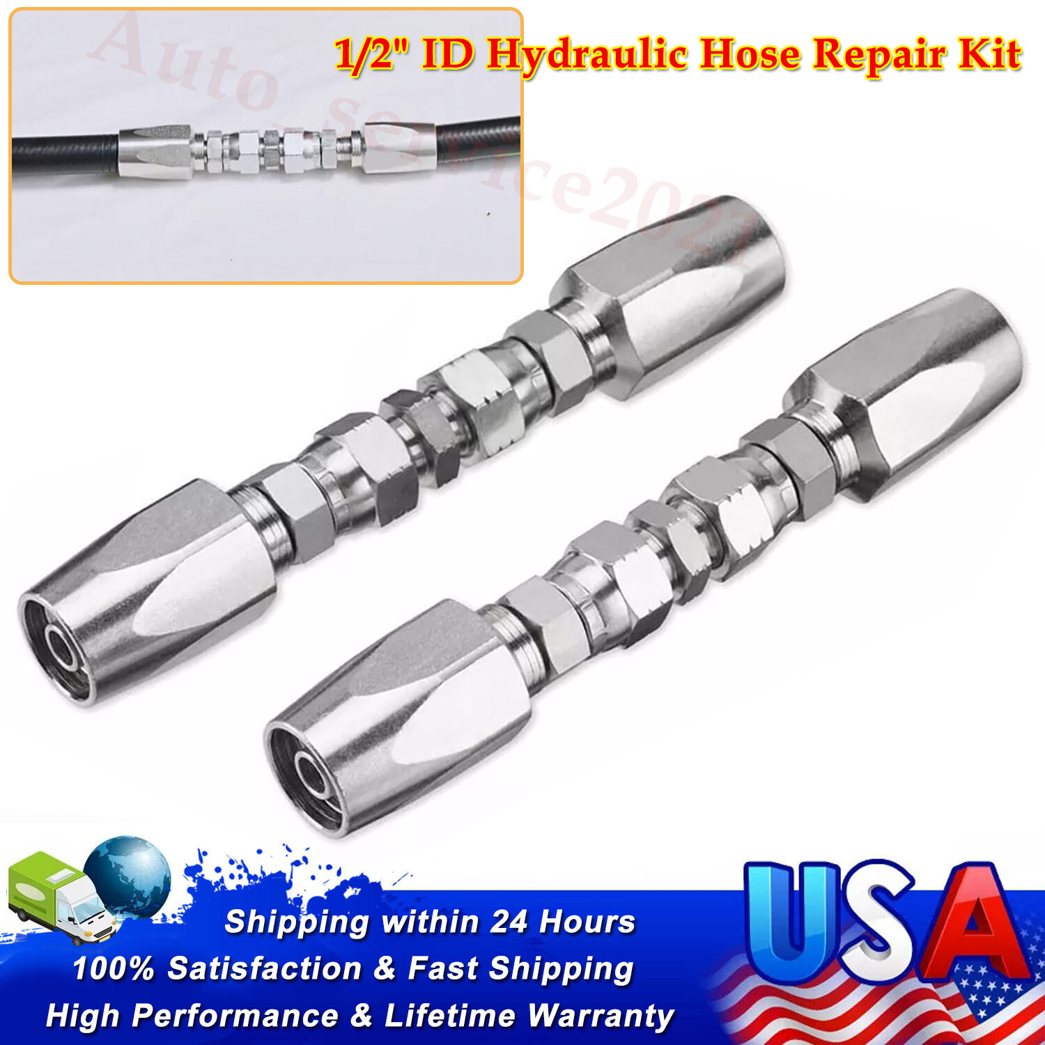 2X Hydraulic Hose Repair Kit 1/2 ID For R2, R16, R17, R19 2-Wire Hydraulic Hoses