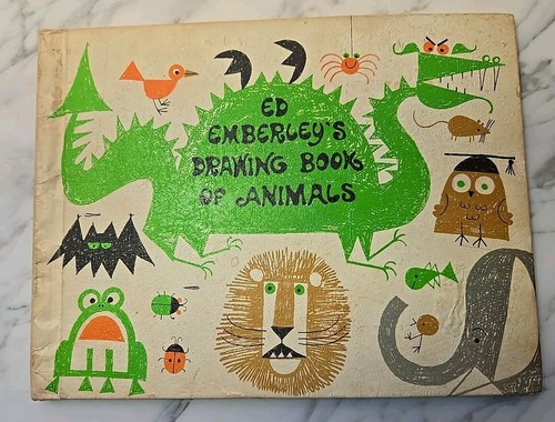 Ed Emberley SIGNED BOOK Drawing Book of Animals Autographed Original Sketch 1970