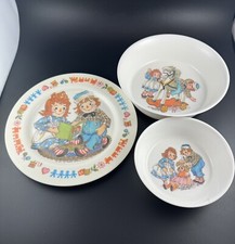 Vintage 1969 Raggedy Ann  Andy Dish Set Oneida Plate 2 Bowls Bobbs-Merrill Co.