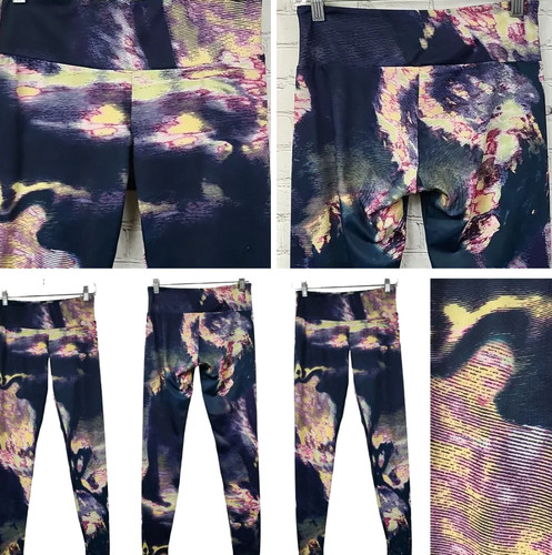 Onzie Hot Yoga Flow Legging M/L High Rise Distorted Stormy night vivid Blue Pink