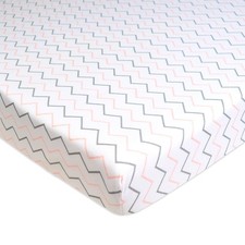 TL Care 100 Natural Cotton Fitted Mini Crib Sheet 38" Pack of 1, Pink Zigzag