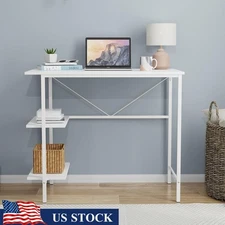 30 in Storage Desk Slim Versatile W/ Side Shelves Wooden Sturdy Metal New